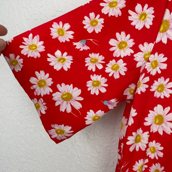 WEDNESDAYS GIRL Womens Red Daisy Boho Print Button Up Maxi Short Sleeve Dress - Picture 6 of 8
